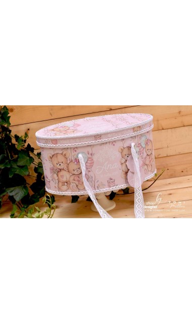 Trusou botez cu ursuleti roz si broderie personalizata Teddy Bear Pink 11